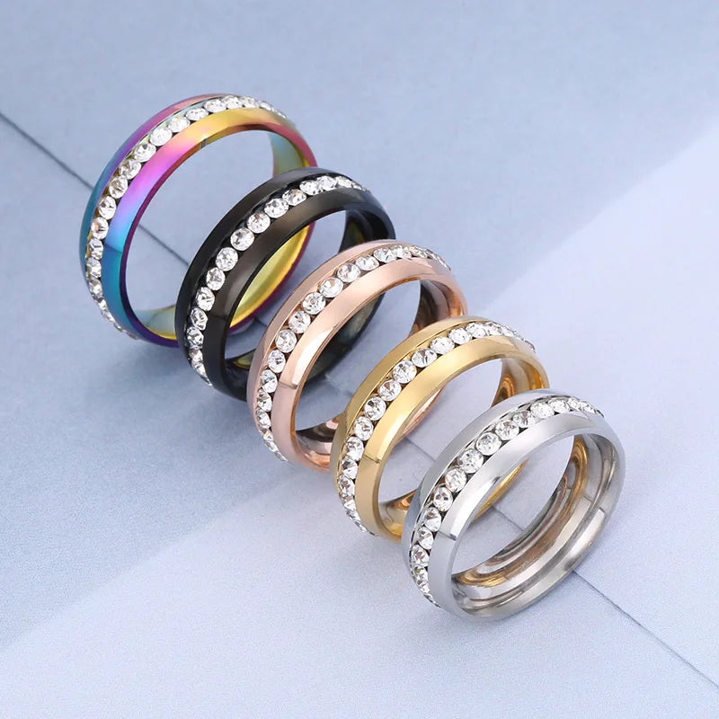 Classic Stainless Steel Inlaid Shiny CZ Simple Style Women Ring