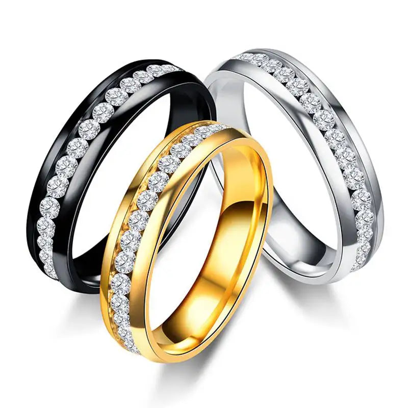 Classic Stainless Steel Inlaid Shiny CZ Simple Style Women Ring