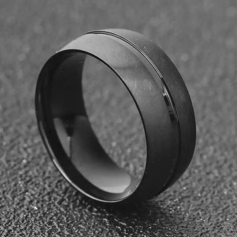 Fashion Men's Simple Ring Stainless Steel Matte Ring 2019 Luxury Brand Men's Black Arc Scrub Design Men's Jewelry