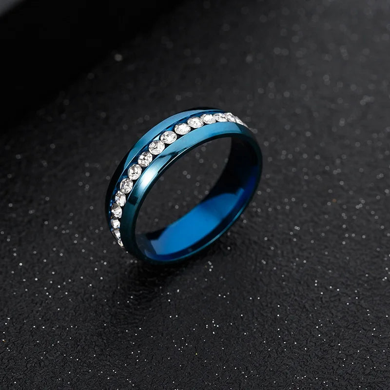 Classic Stainless Steel Inlaid Shiny CZ Simple Style Women Ring