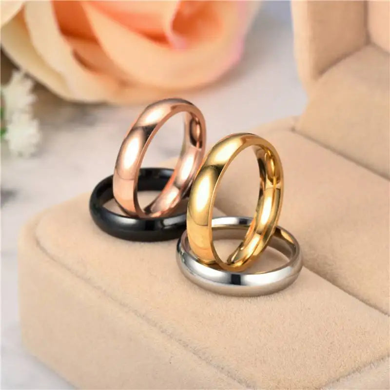 Simple Fashion Style Smooth Stainless Steel Rings Classic Gold Color Couple For Women And Men Wedding Engagement Jewelry