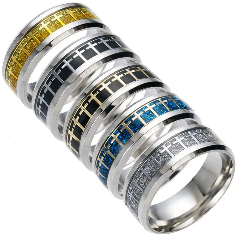 Men's Bible Cross Ring 5 colors to choose stainless steel fashion prayer men's jewelry US size #6-#12