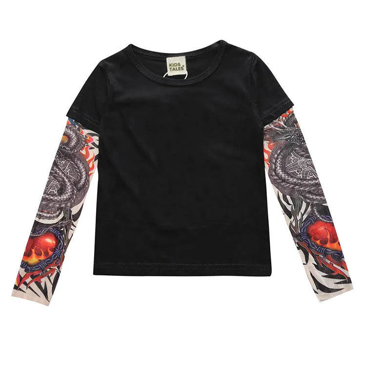 Boys Long Sleeve Tops Novelty Tattoo T-Shirt For Boys Spring Autumn Children Tee Shirts Cotton Kids Boy T Shirt Child Clothes