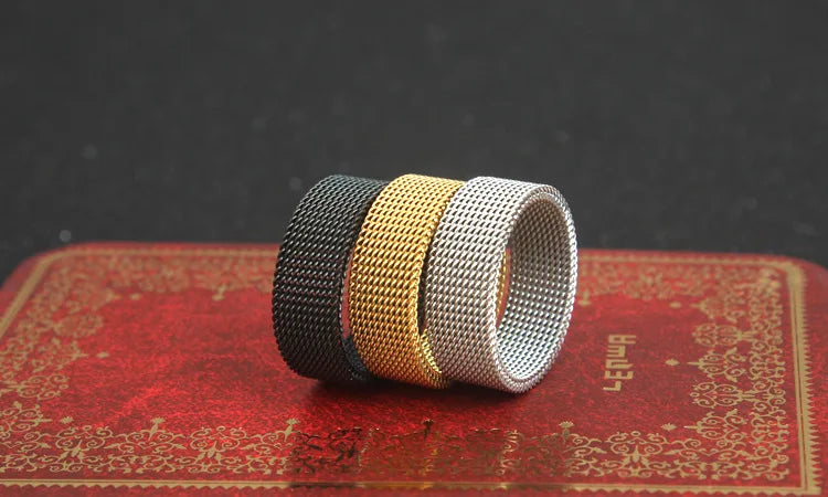 Modern stainless steel mesh band ring for men's woman's  jewelry mesh belt mesh cell ring Anillos Mujer Bague Anel Bague Aneis