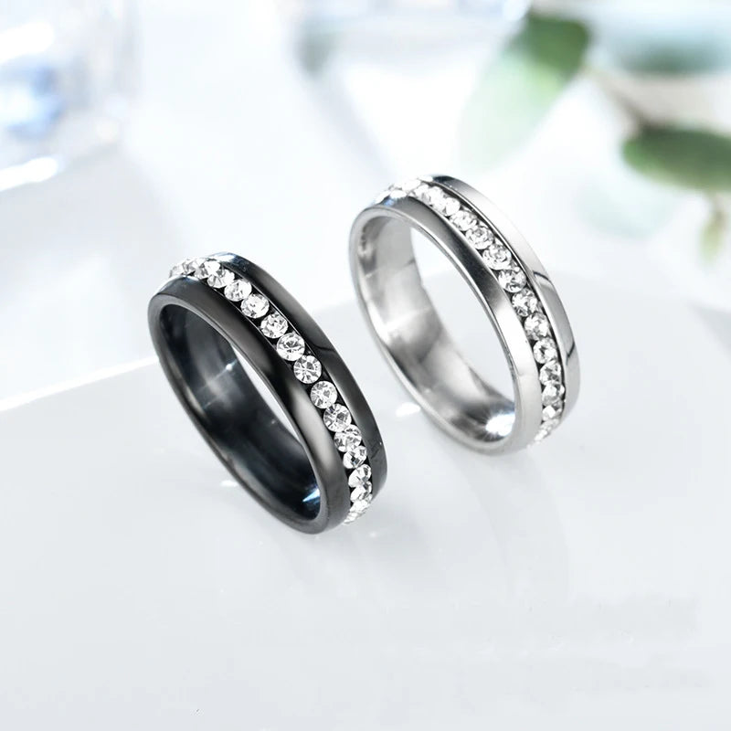 Classic Stainless Steel Inlaid Shiny CZ Simple Style Women Ring