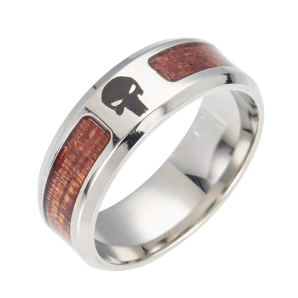 New Nordic Vikings Runes Amulet Life Tree Ring Men Stainless Steel Mosaic Wood Semi-circle Rings For Women Mens Jewelry Gift