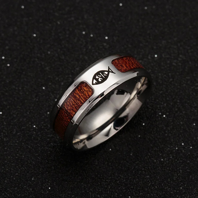 New Nordic Vikings Runes Amulet Life Tree Ring Men Stainless Steel Mosaic Wood Semi-circle Rings For Women Mens Jewelry Gift