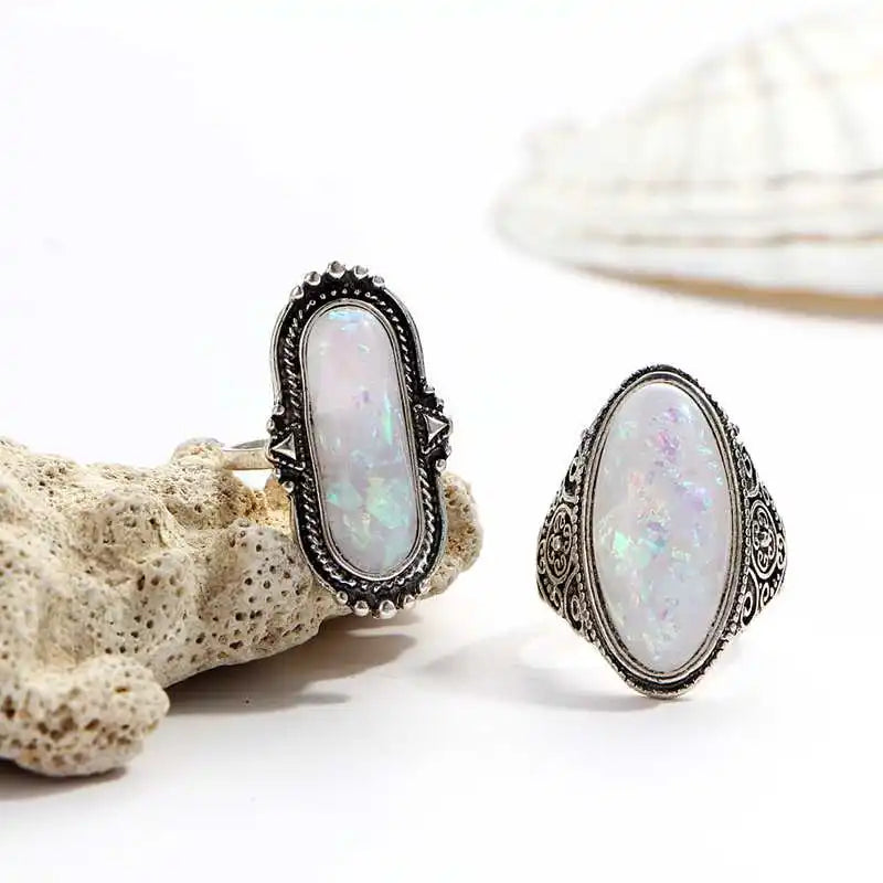 Women's Knuckle Ring Set Opal Joint Stackable Middle Finger Ring Bohemian Vintage Jewelry 8 pieces/set