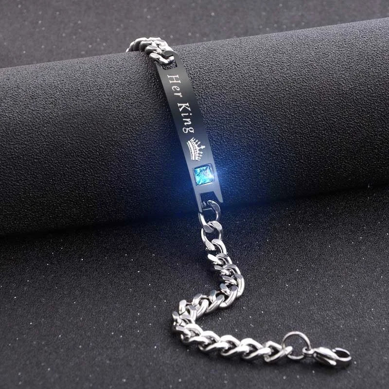 His Queen Her King Black Rose Gold Color Women's Male Chain Crystal Couple Bracelet for Men Femmo on Hands Jewelry