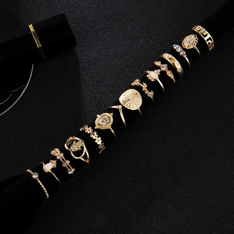 15 Pcs/set Boho Virgin Mary Snake Gold Color Rings Women  Geometric Female Finger Rings Set Jewelry