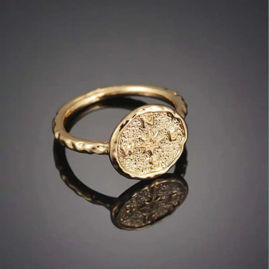 New Arrival Trendy Gold Silver Color Metal Alloy Compass Vintage Big Round Finger Coin Rings Friendship For Women Jewelry Gifts