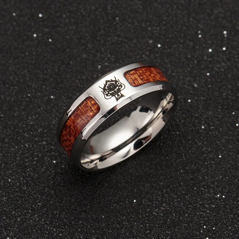 New Nordic Vikings Runes Amulet Life Tree Ring Men Stainless Steel Mosaic Wood Semi-circle Rings For Women Mens Jewelry Gift