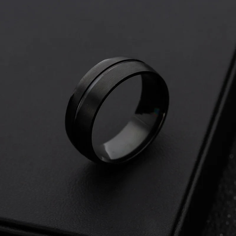 Fashion Men's Simple Ring Stainless Steel Matte Ring 2019 Luxury Brand Men's Black Arc Scrub Design Men's Jewelry