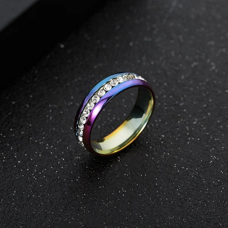 Classic Stainless Steel Inlaid Shiny CZ Simple Style Women Ring