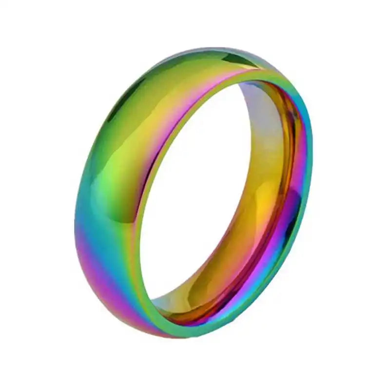 6mm Rainbow Colorful Smooth Surface Rings for Women Trendy Cute Stainless Steel Wedding Bands Jewelry