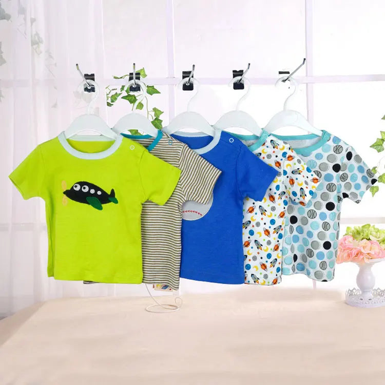 [5 Pcs/Lot Random Color] Baby T-Shirt 100%Cotton Cartoon Print Baby Girl Tops Summer Short Sleeve Toddler Boys Tshirt Clothes