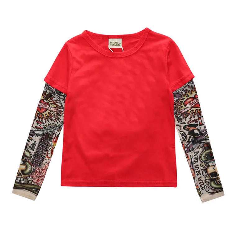 Boys Long Sleeve Tops Novelty Tattoo T-Shirt For Boys Spring Autumn Children Tee Shirts Cotton Kids Boy T Shirt Child Clothes