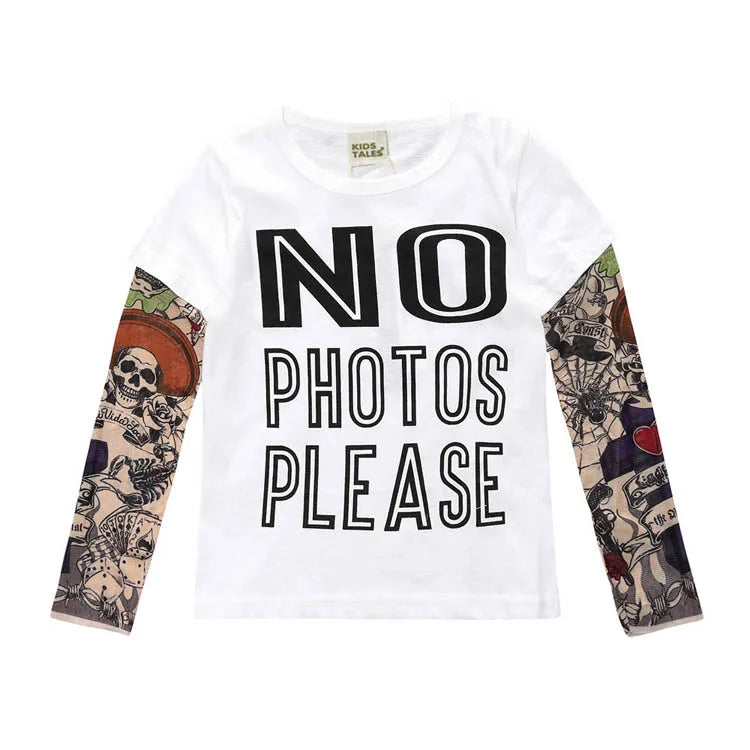 Fashion Kids Children Boys Girls Clothing Tees Cotton Long Sleeve O-Neck T-Shirts Flower Arm Clothing Tattoo Sunscreen Clothes