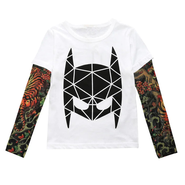 Fashion Kids Children Boys Girls Clothing Tees Cotton Long Sleeve O-Neck T-Shirts Flower Arm Clothing Tattoo Sunscreen Clothes