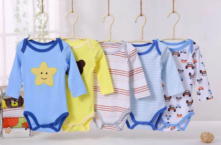 [5 Packs Random style]Baby Bodysuit Cartoon Print Newborn Jumpsuit Cotton Long Sleeve Baby Girls Bodysuits Infant Boy Clothes