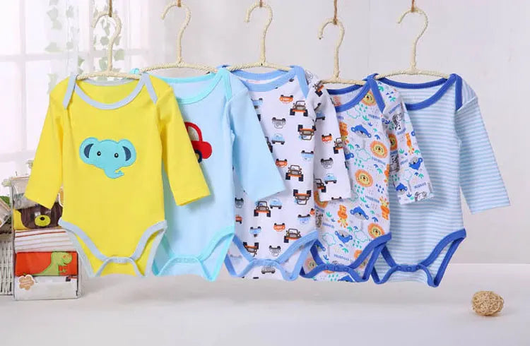 [5 Packs Random style]Baby Bodysuit Cartoon Print Newborn Jumpsuit Cotton Long Sleeve Baby Girls Bodysuits Infant Boy Clothes