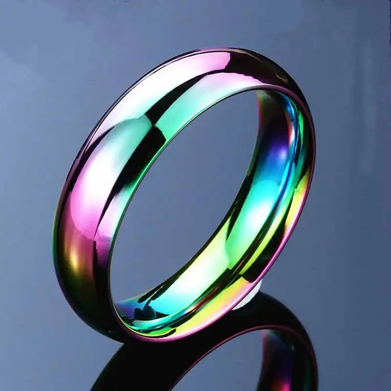 6mm Rainbow Colorful Smooth Surface Rings for Women Trendy Cute Stainless Steel Wedding Bands Jewelry