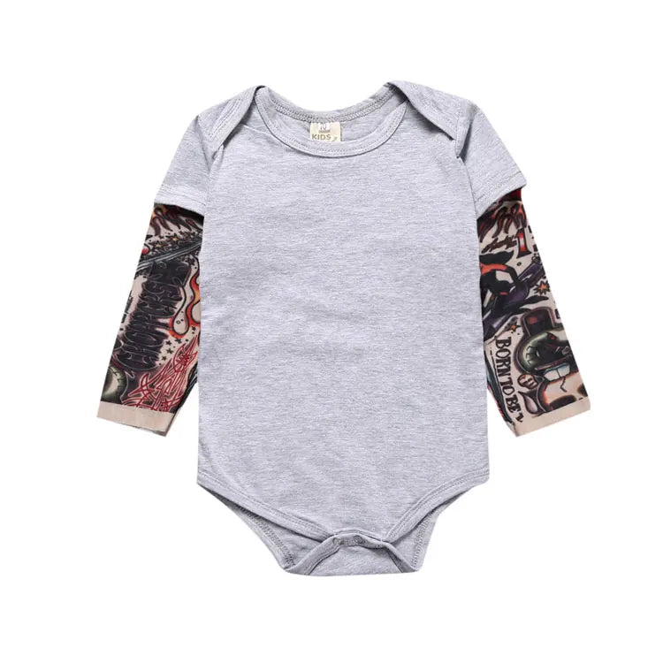 Novelty Tattoo Baby Bodysuit Cotton Short Sleeve Newborn Baby Clothes Spring Infant Boy Clothes Solid Color Newborn Jumpsuit