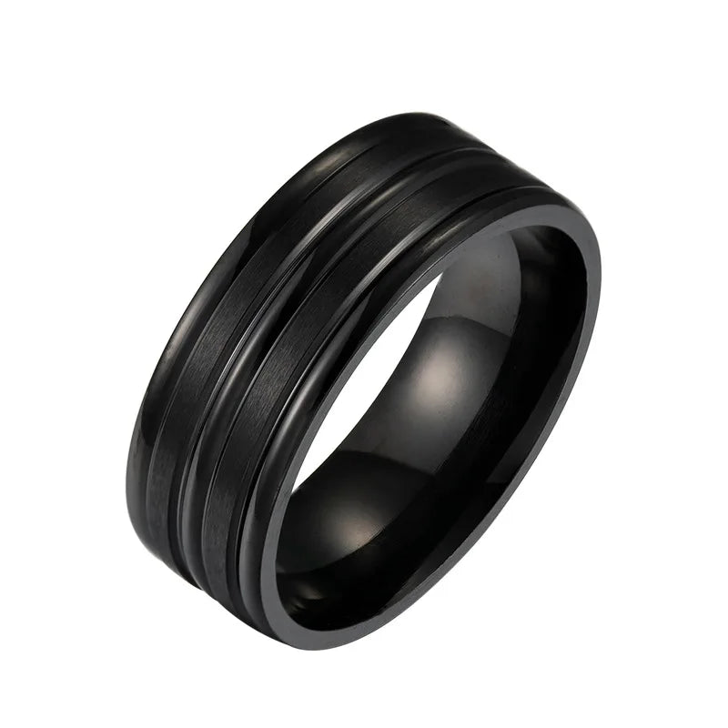 Punk Men Matte Stainless Steel Rings Black Groove Male Wedding Brands Jewelry