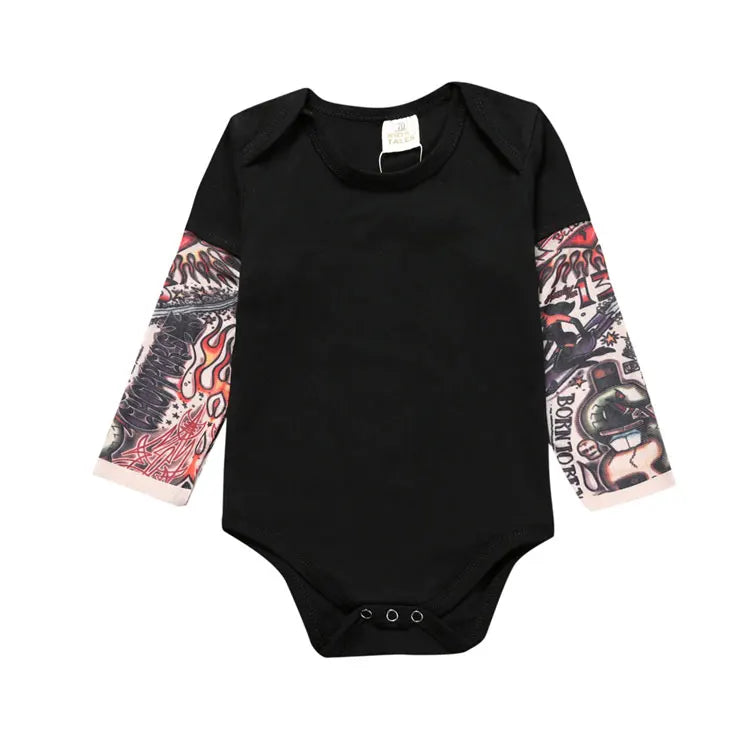 Novelty Tattoo Baby Bodysuit Cotton Short Sleeve Newborn Baby Clothes Spring Infant Boy Clothes Solid Color Newborn Jumpsuit