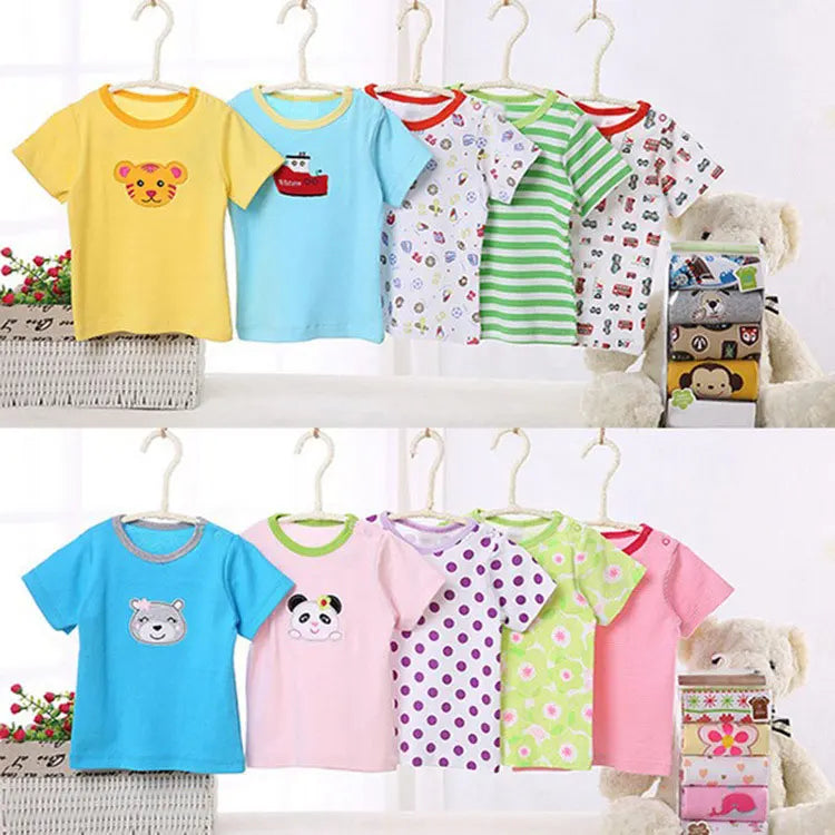 [5 Pcs/Lot Random Color] Baby T-Shirt 100%Cotton Cartoon Print Baby Girl Tops Summer Short Sleeve Toddler Boys Tshirt Clothes