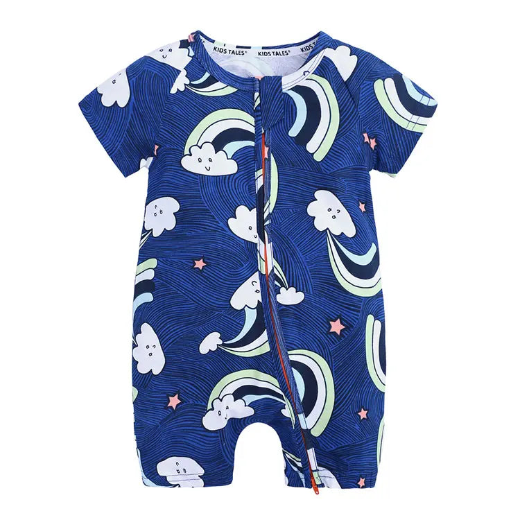 Fashion Summer Newborn Baby Rompers Soft Cotton Shorts Sleeve Zipper Baby Boys Rompers Floral Print Infant Costume 3-24 Months