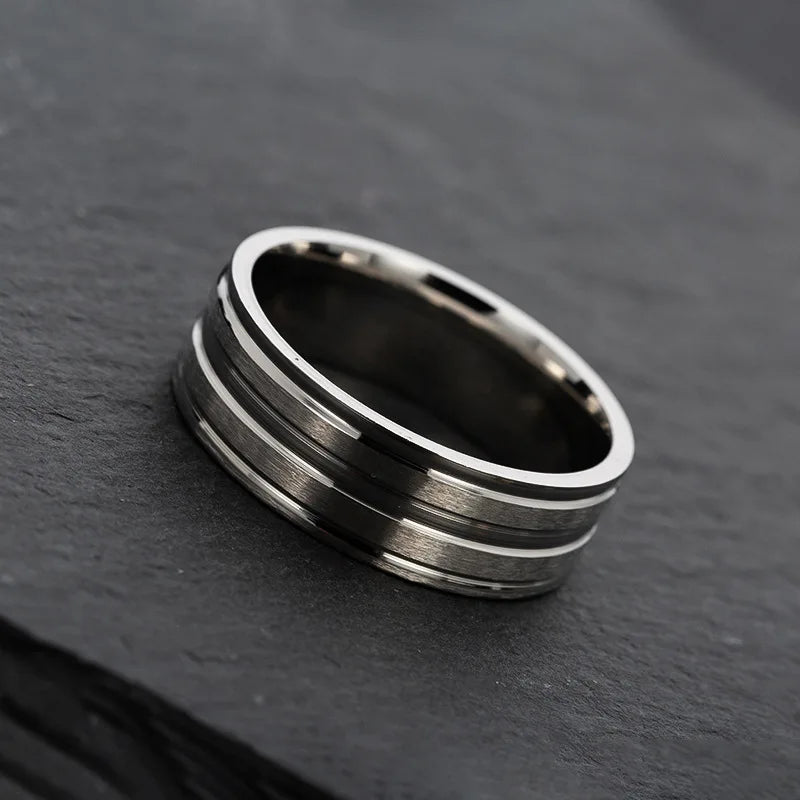 Punk Men Matte Stainless Steel Rings Black Groove Male Wedding Brands Jewelry