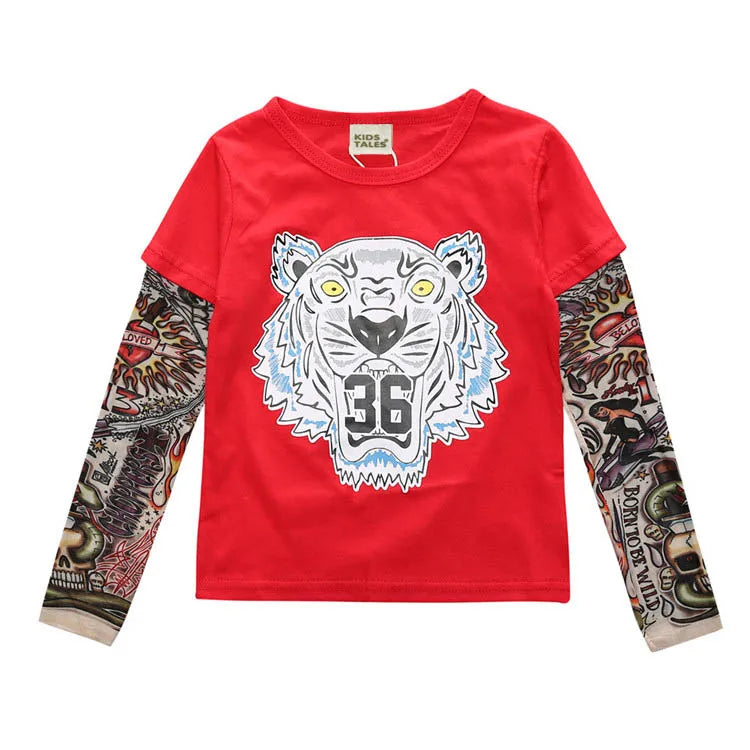 Fashion Kids Children Boys Girls Clothing Tees Cotton Long Sleeve O-Neck T-Shirts Flower Arm Clothing Tattoo Sunscreen Clothes