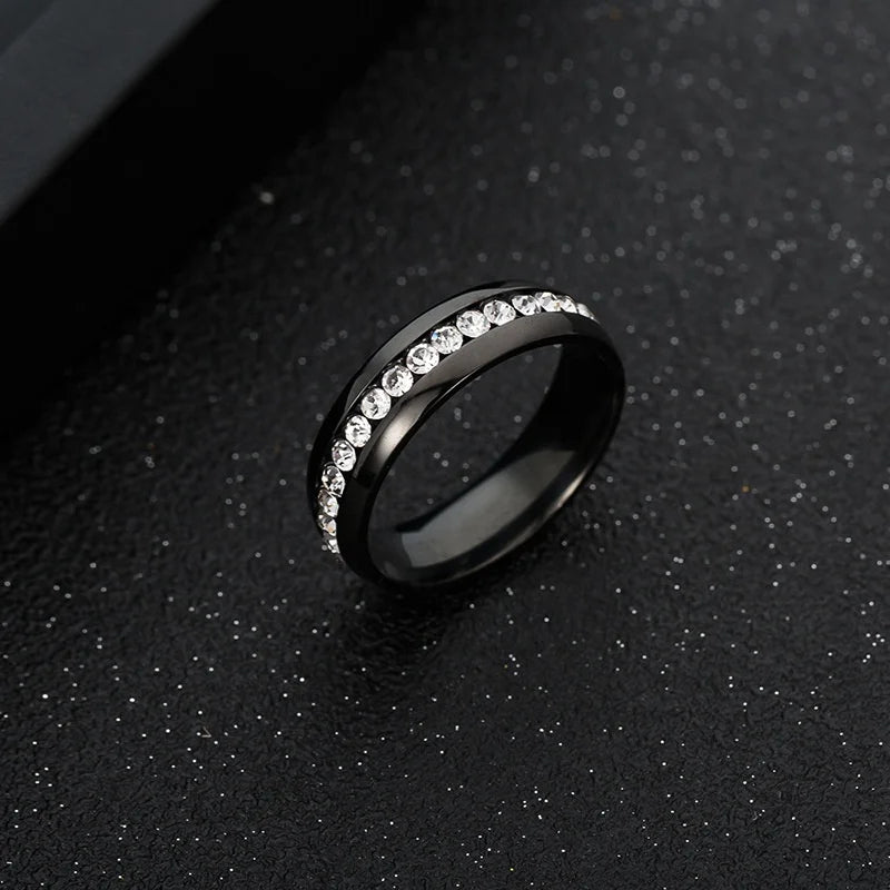 Classic Stainless Steel Inlaid Shiny CZ Simple Style Women Ring