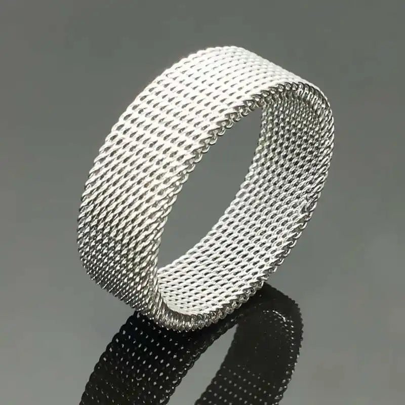 Modern stainless steel mesh band ring for men's woman's  jewelry mesh belt mesh cell ring Anillos Mujer Bague Anel Bague Aneis