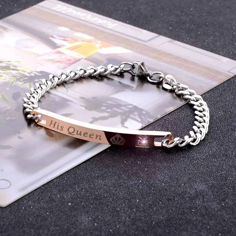 His Queen Her King Black Rose Gold Color Women's Male Chain Crystal Couple Bracelet for Men Femmo on Hands Jewelry