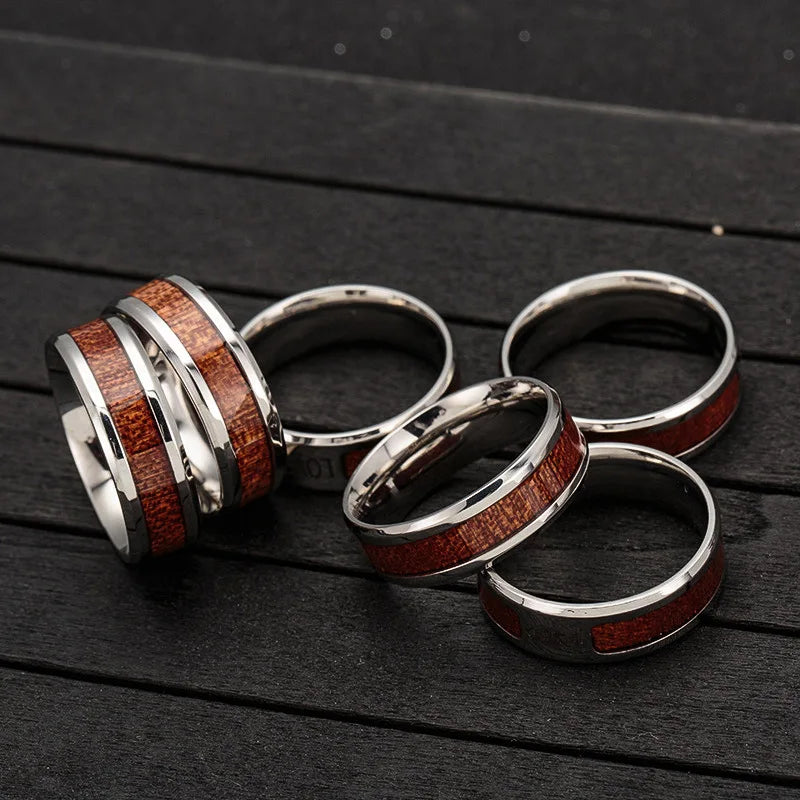 New Nordic Vikings Runes Amulet Life Tree Ring Men Stainless Steel Mosaic Wood Semi-circle Rings For Women Mens Jewelry Gift