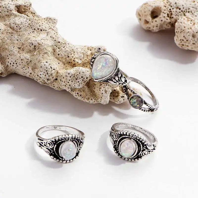 Women's Knuckle Ring Set Opal Joint Stackable Middle Finger Ring Bohemian Vintage Jewelry 8 pieces/set