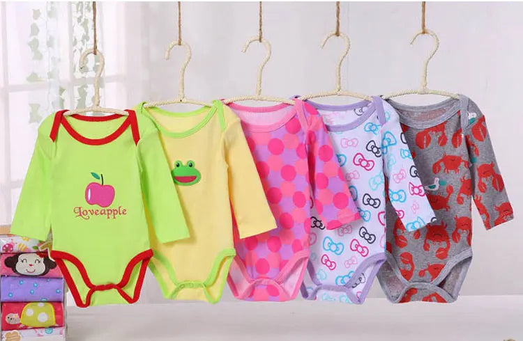 [5 Packs Random style]Baby Bodysuit Cartoon Print Newborn Jumpsuit Cotton Long Sleeve Baby Girls Bodysuits Infant Boy Clothes