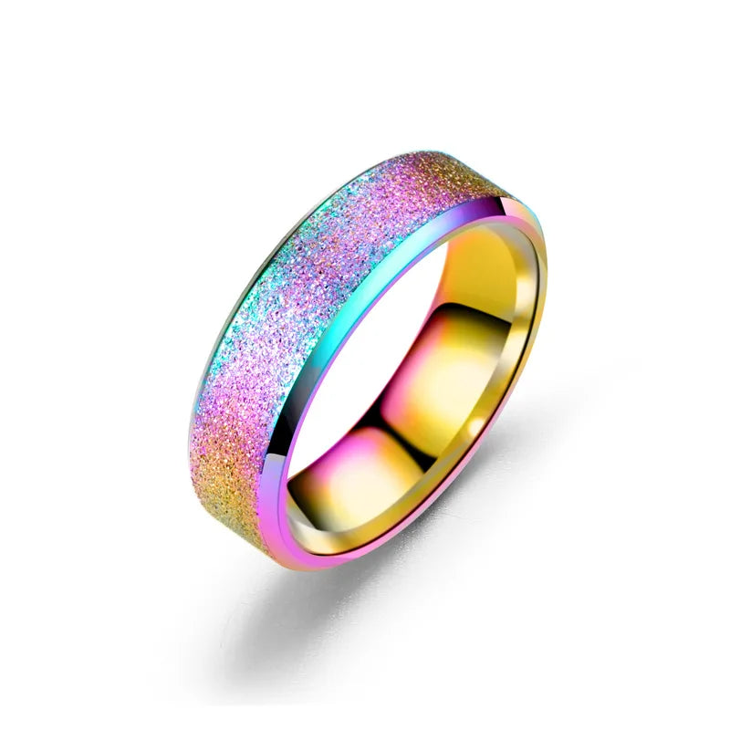 High quality colorful ring men's charm stainless steel matte ring female fashion wedding jewelry gift