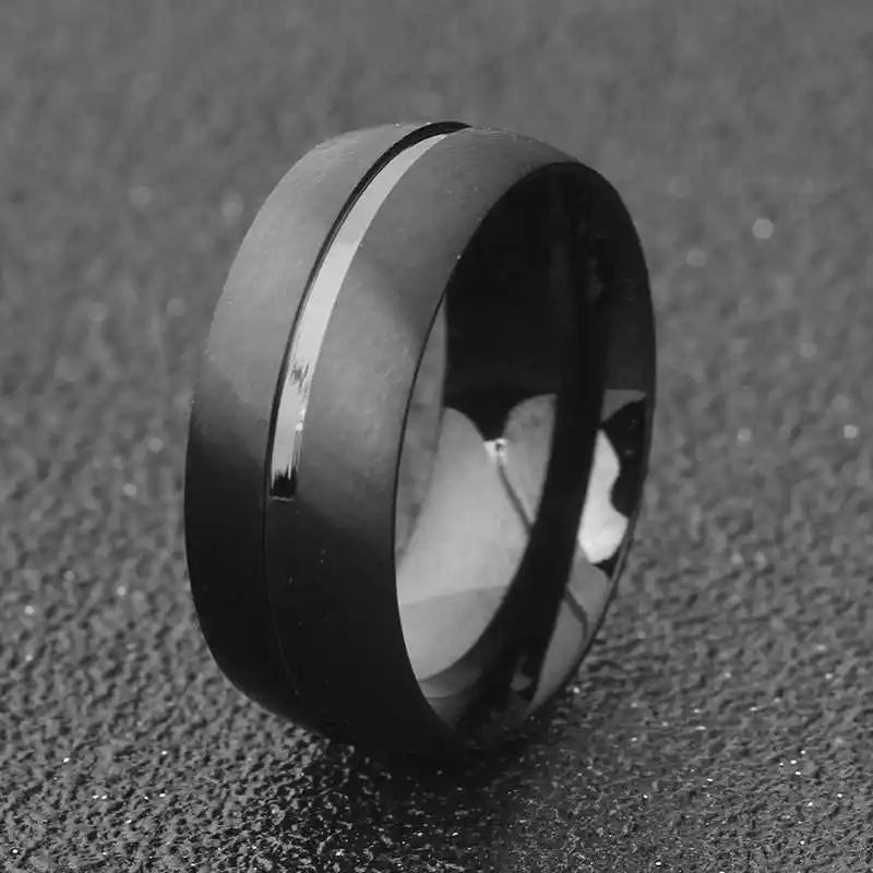 Fashion Men's Simple Ring Stainless Steel Matte Ring 2019 Luxury Brand Men's Black Arc Scrub Design Men's Jewelry