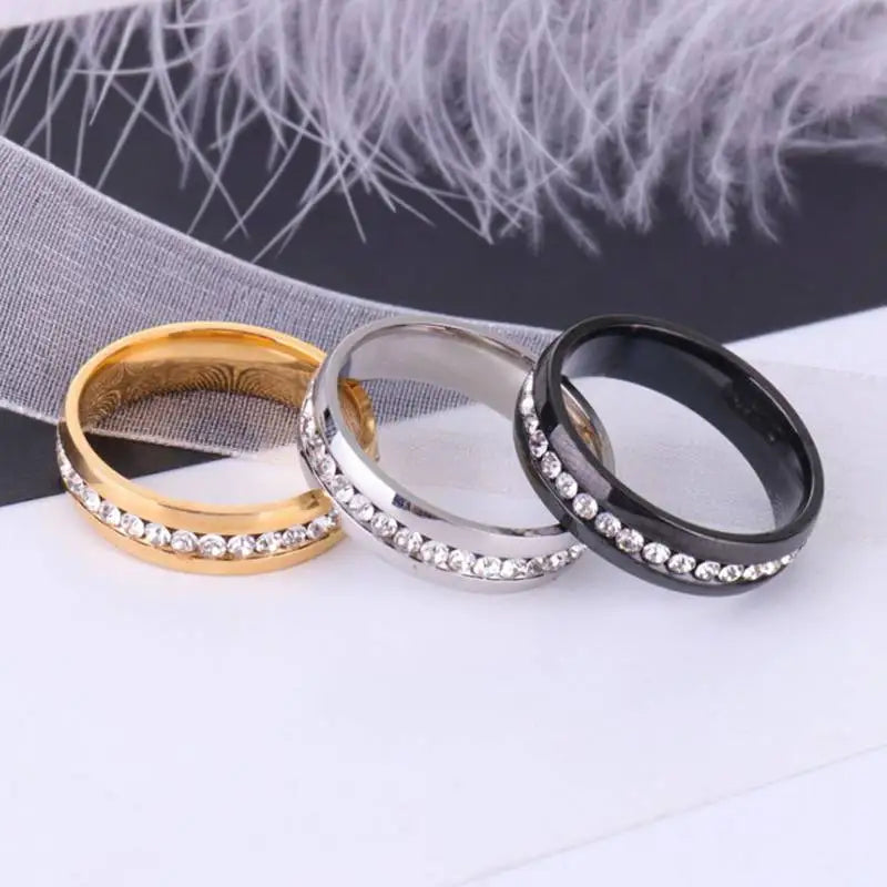 Classic Stainless Steel Inlaid Shiny CZ Simple Style Women Ring