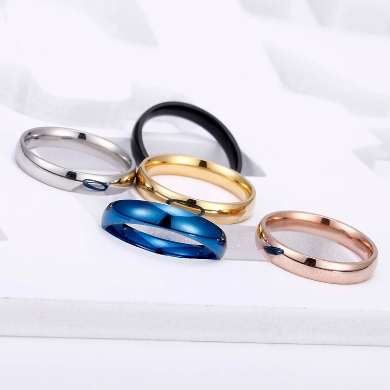 Simple Fashion Style Smooth Stainless Steel Rings Classic Gold Color Couple For Women And Men Wedding Engagement Jewelry