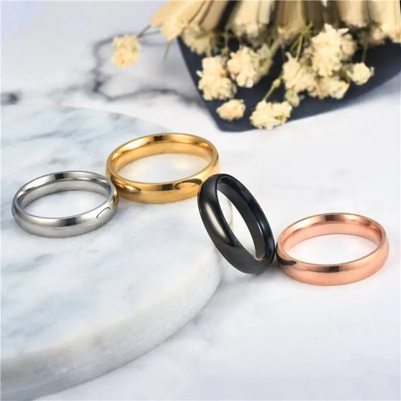 Simple Fashion Style Smooth Stainless Steel Rings Classic Gold Color Couple For Women And Men Wedding Engagement Jewelry