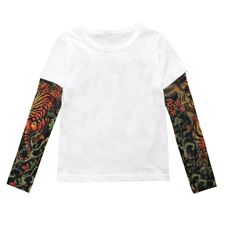 Fashion Kids Children Boys Girls Clothing Tees Cotton Long Sleeve O-Neck T-Shirts Flower Arm Clothing Tattoo Sunscreen Clothes