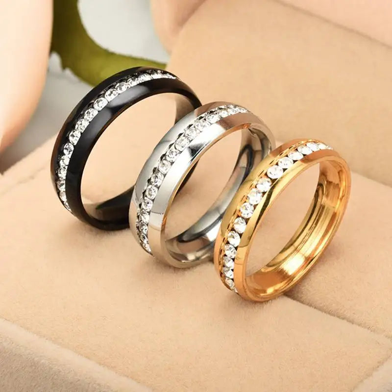 Classic Stainless Steel Inlaid Shiny CZ Simple Style Women Ring