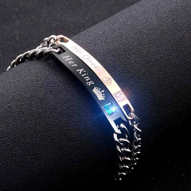 His Queen Her King Black Rose Gold Color Women's Male Chain Crystal Couple Bracelet for Men Femmo on Hands Jewelry