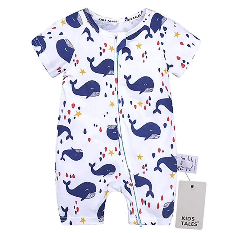 Cartoon Print Baby Romper Fashion Toddler Girl Summer Clothes Cotton Zipper Short Sleeve Newborn Boys Rompers 3-24 Months