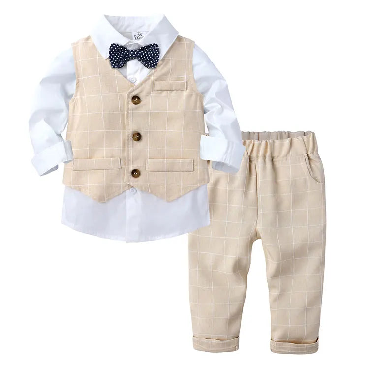 Formal Gentleman Style Children's Boys Sets Cotton Long Sleeve Shirt+Vest+Pants Spring Autumn Kids Clothes Boys Outfit 1-4 Years