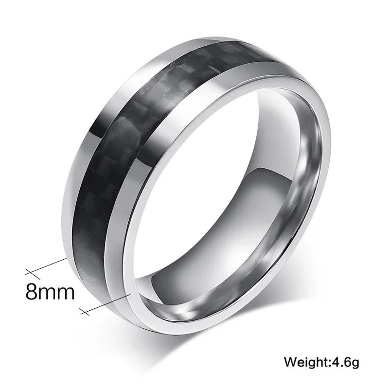 8 Mm Fashion Black Carbon Fiber Punk Ring Voor Mannen Roestvrij Stalen Ring Bruiloft Heren Sieraden